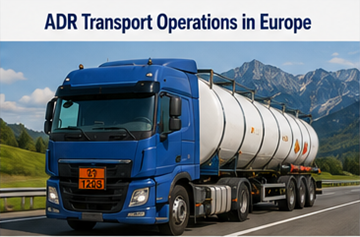ADR logistics transport operations across Europe with dangerous goods trucks and compliance systems