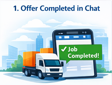 Transport order marked as completed and confirmed inside ExusTrans chat interface